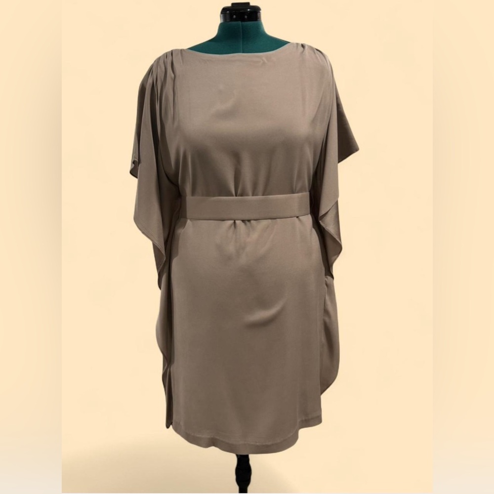 Elegant Taupe Dress with Belted Waist